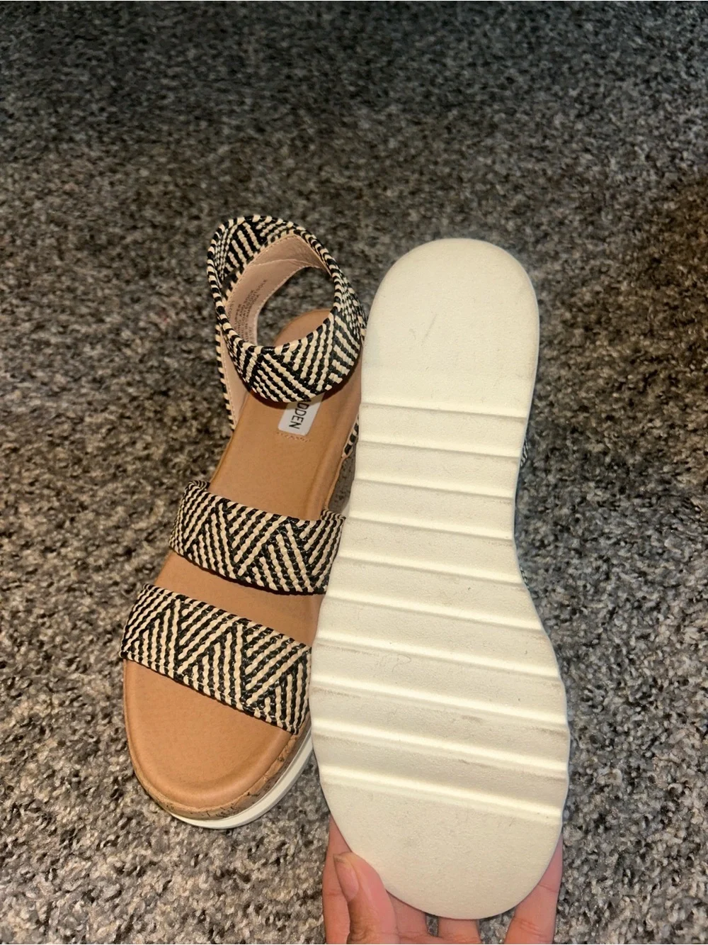 Steve Madden Black & Natural Woven Platform Sandals